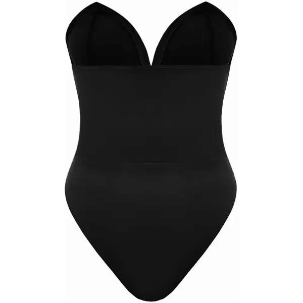 WDIRARA Women's Plus Size Sleeveless Strapless Tube Bodysuit Sexy Tops