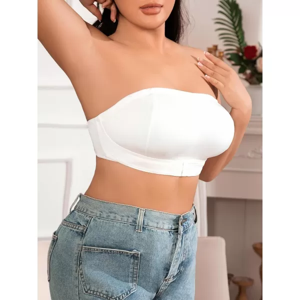 WDIRARA Women's Plus Size Solid Button Front Bandeau Bra Strapless Wireless Bras