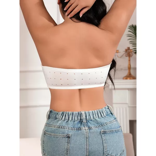 WDIRARA Women's Plus Size Solid Button Front Bandeau Bra Strapless Wireless Bras