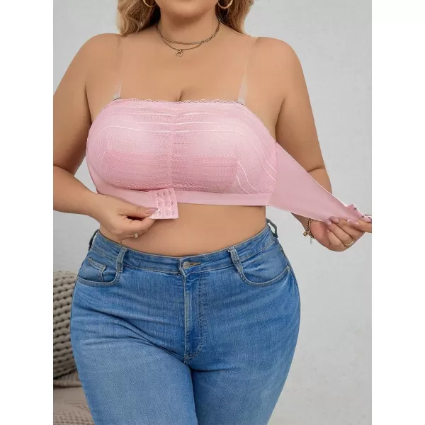 WDIRARA Women's Plus Size Solid Button Front Bandeau Bra Strapless Wireless Bras