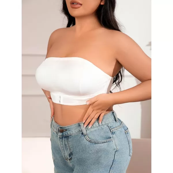 WDIRARA Women's Plus Size Solid Button Front Bandeau Bra Strapless Wireless Bras
