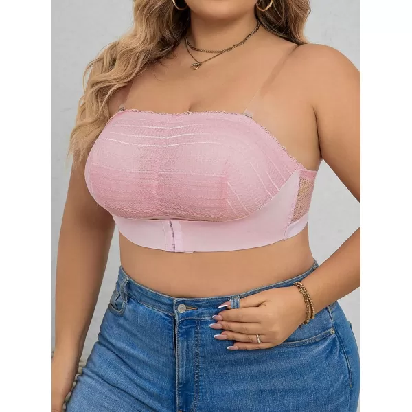 WDIRARA Women's Plus Size Solid Button Front Bandeau Bra Strapless Wireless Bras