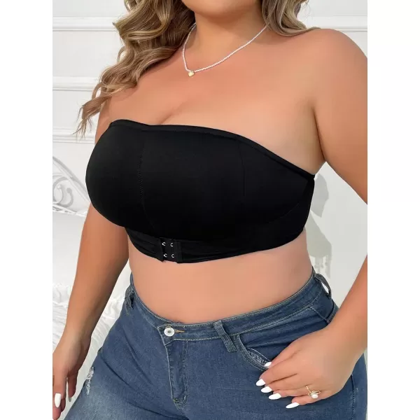WDIRARA Women's Plus Size Solid Button Front Bandeau Bra Strapless Wireless Bras