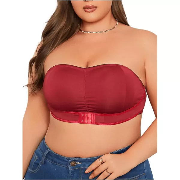WDIRARA Women's Plus Size Solid Button Front Bandeau Bra Strapless Wireless Bras