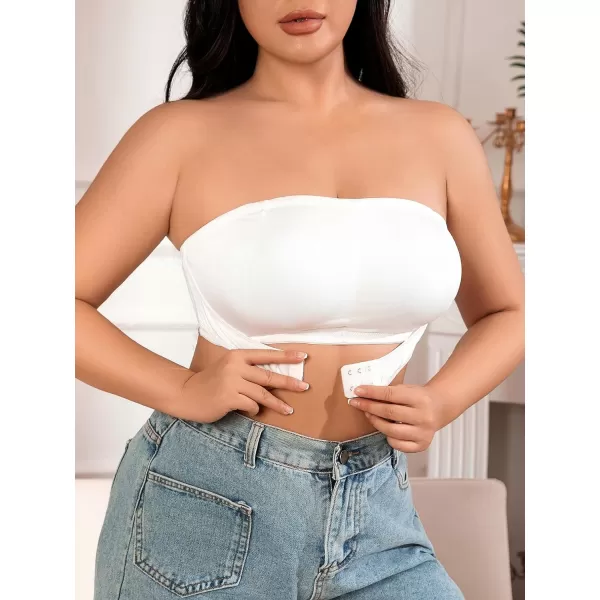 WDIRARA Women's Plus Size Solid Button Front Bandeau Bra Strapless Wireless Bras