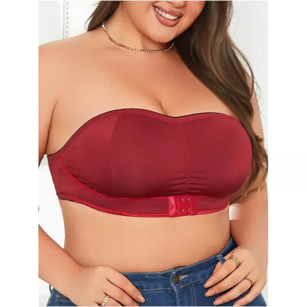 WDIRARA Women's Plus Size Solid Button Front Bandeau Bra Strapless Wireless Bras