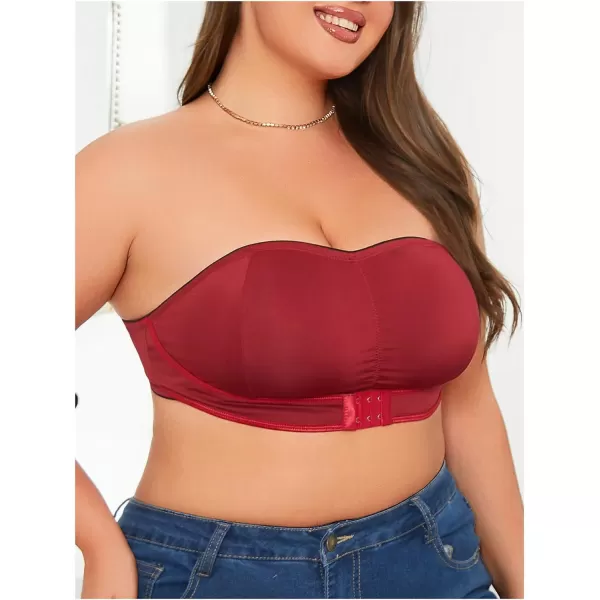 WDIRARA Women's Plus Size Solid Button Front Bandeau Bra Strapless Wireless Bras