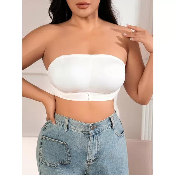 WDIRARA Women's Plus Size Solid Button Front Bandeau Bra Strapless Wireless Bras