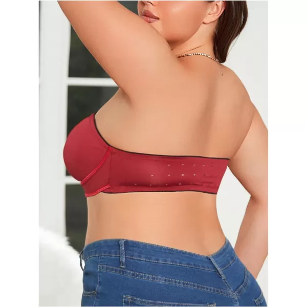 WDIRARA Women's Plus Size Solid Button Front Bandeau Bra Strapless Wireless Bras