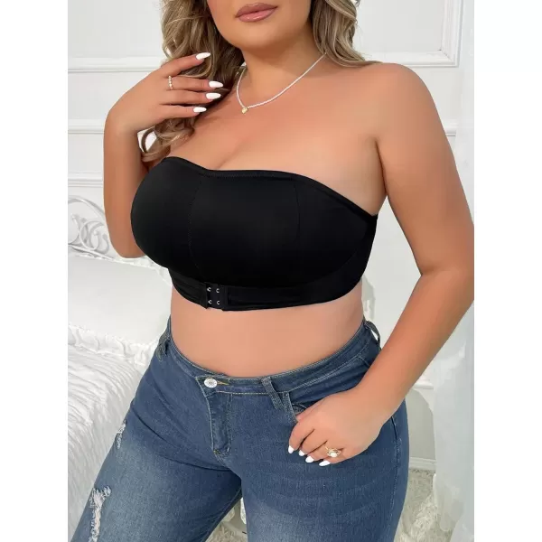 WDIRARA Women's Plus Size Solid Button Front Bandeau Bra Strapless Wireless Bras
