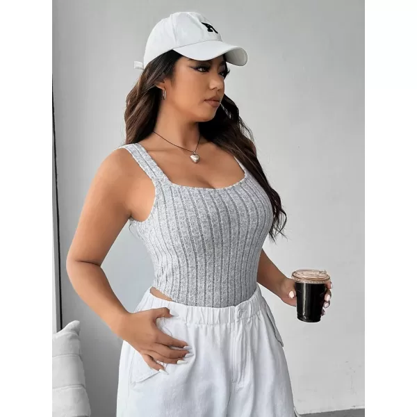 WDIRARA Women's Plus Size Solid Ribbed Knit Square Neck Sleeveless Tank Top Bodysuit