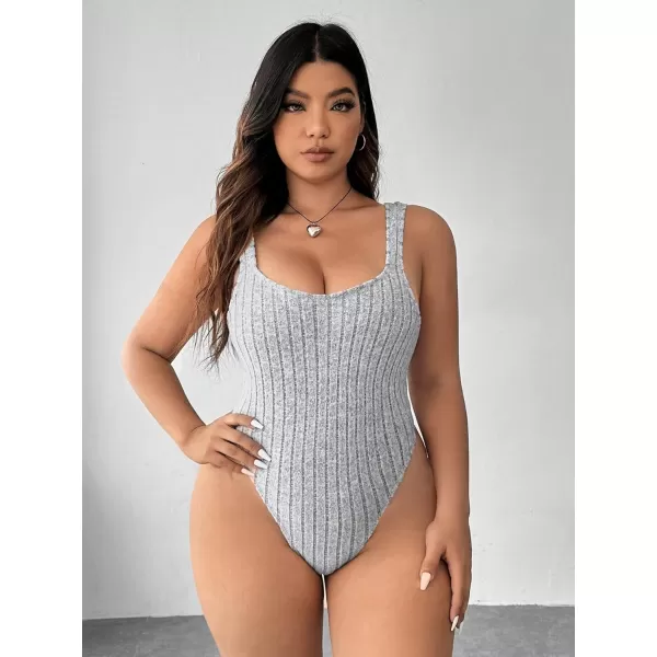 WDIRARA Women's Plus Size Solid Ribbed Knit Square Neck Sleeveless Tank Top Bodysuit