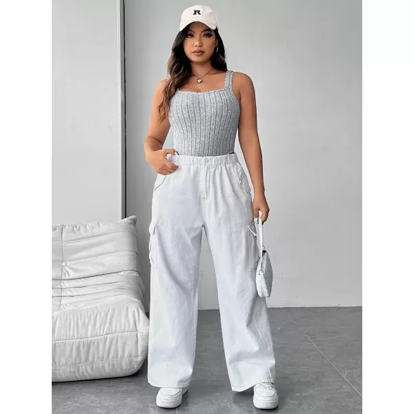 WDIRARA Women's Plus Size Solid Ribbed Knit Square Neck Sleeveless Tank Top Bodysuit