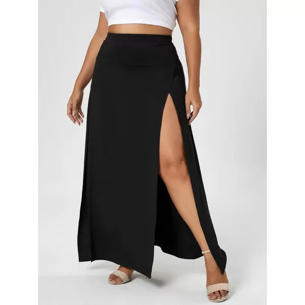 WDIRARA Women's Plus Size Split Long Maxi Skirts Side High Waist A-Line Casual Wrap Skirts