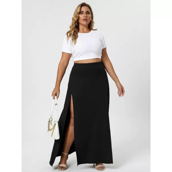 WDIRARA Women's Plus Size Split Long Maxi Skirts Side High Waist A-Line Casual Wrap Skirts