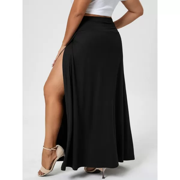 WDIRARA Women's Plus Size Split Long Maxi Skirts Side High Waist A-Line Casual Wrap Skirts