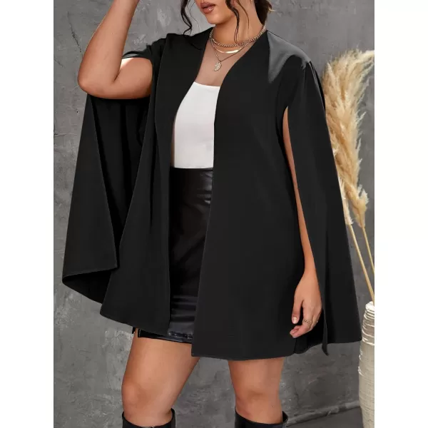 WDIRARA Women's Plus Size Split Side Long Sleeve Blazer Vest Open Front Jacket Waistcoat