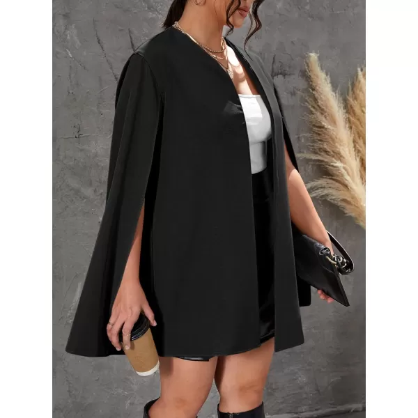 WDIRARA Women's Plus Size Split Side Long Sleeve Blazer Vest Open Front Jacket Waistcoat