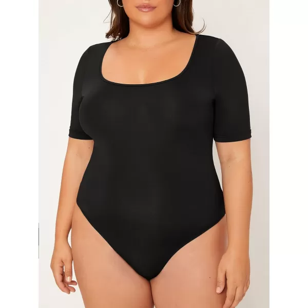WDIRARA Women's Plus Size Square Neck Short Sleeve Basic Bodysuit Casual Tee