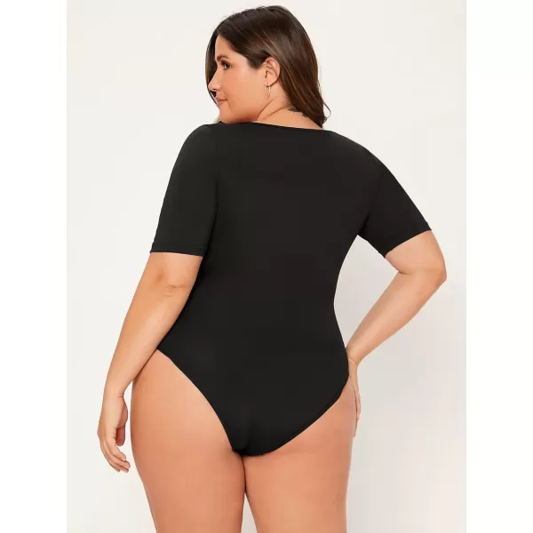 WDIRARA Women's Plus Size Square Neck Short Sleeve Basic Bodysuit Casual Tee