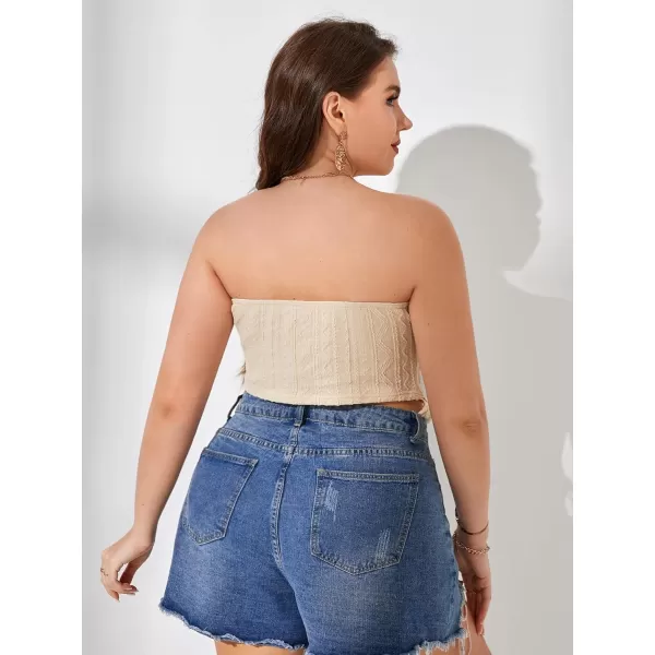 WDIRARA Women's Plus Size Strapless Asymmetrical Fringe Hem Crop Tube Top