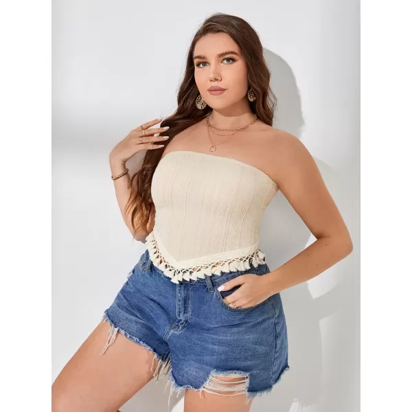 WDIRARA Women's Plus Size Strapless Asymmetrical Fringe Hem Crop Tube Top