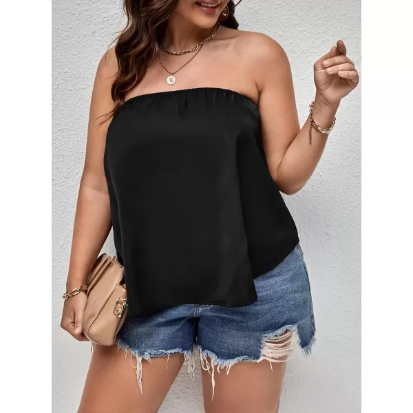 WDIRARA Women's Plus Size Strapless Sleeveless Split Back Casual Tube Top