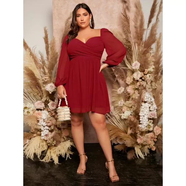 WDIRARA Women's Plus Size Sweetheart Neck Bishop Long Sleeve Wrap Flared A Line Dress