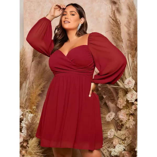 WDIRARA Women's Plus Size Sweetheart Neck Bishop Long Sleeve Wrap Flared A Line Dress