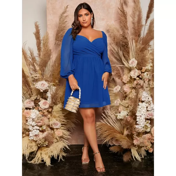 WDIRARA Women's Plus Size Sweetheart Neck Bishop Long Sleeve Wrap Flared A Line Dress