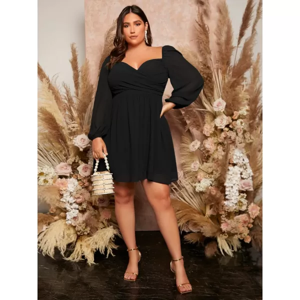 WDIRARA Women's Plus Size Sweetheart Neck Bishop Long Sleeve Wrap Flared A Line Dress