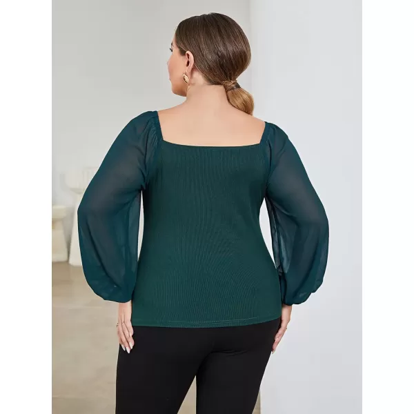 WDIRARA Women's Plus Size Sweetheart Neckline Mesh Long Sleeve Twist Front Top Blouse