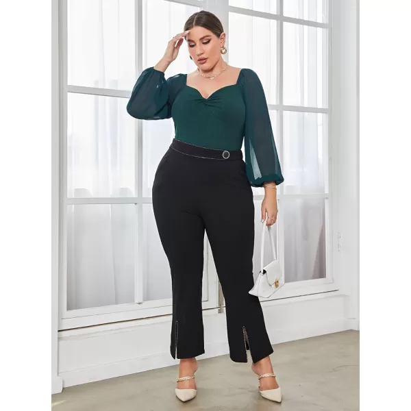 WDIRARA Women's Plus Size Sweetheart Neckline Mesh Long Sleeve Twist Front Top Blouse
