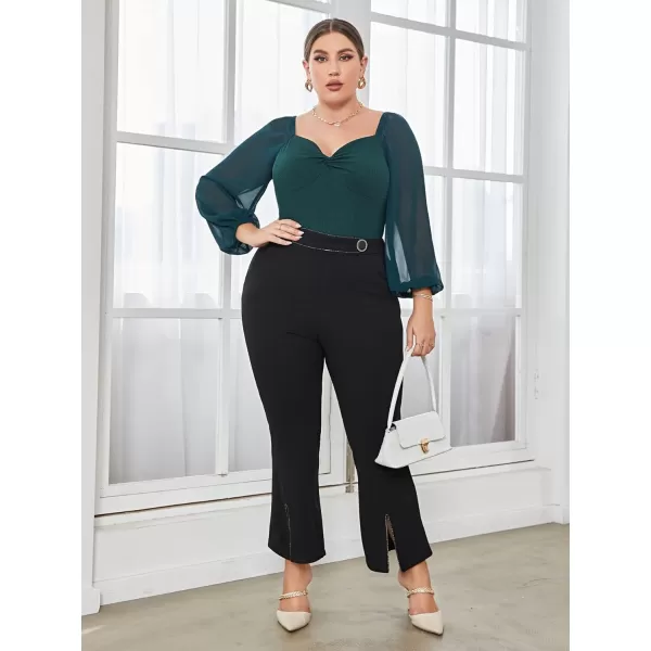 WDIRARA Women's Plus Size Sweetheart Neckline Mesh Long Sleeve Twist Front Top Blouse
