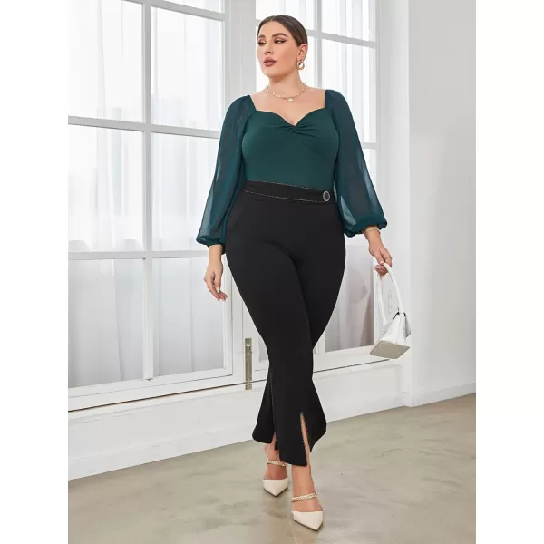 WDIRARA Women's Plus Size Sweetheart Neckline Mesh Long Sleeve Twist Front Top Blouse