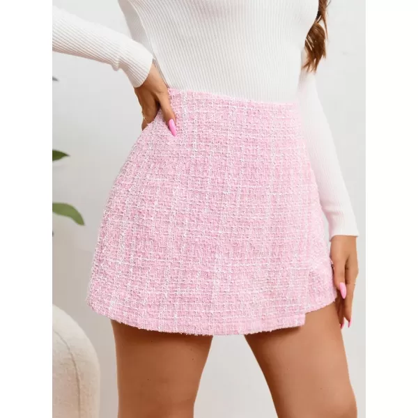 WDIRARA Women's Plus Size Textured Wrap Asymmetrical Hem Skort High Rise Elastic Waist Shorts Skort