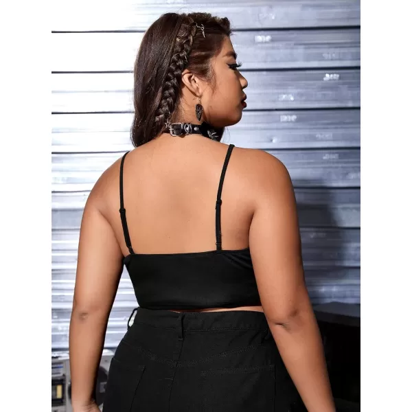 WDIRARA Women's Plus Size V Neck Fringe Trim Spaghetti Strap Club Crop Cami Top