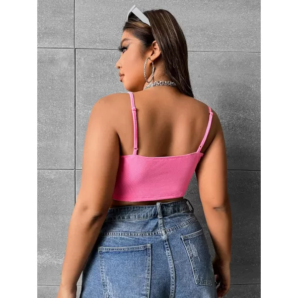 WDIRARA Women's Plus Size V Neck Fringe Trim Spaghetti Strap Club Crop Cami Top