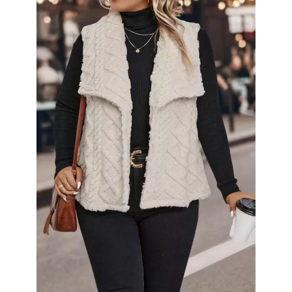WDIRARA Women's Plus Size Waterfall Collar Open Front Sleeveless Teddy Casual Vest Jacket