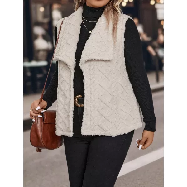 WDIRARA Women's Plus Size Waterfall Collar Open Front Sleeveless Teddy Casual Vest Jacket