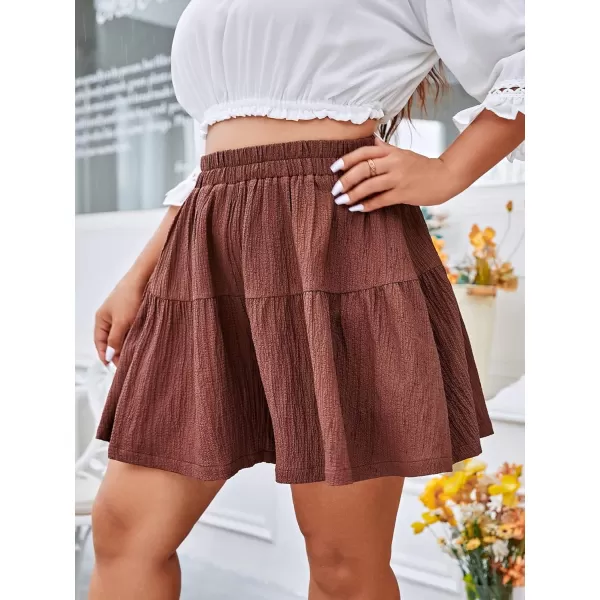 WDIRARA Women's Plus Size Wide Leg High Waisted Ruffle Shorts Loose Shorts with Pocket
