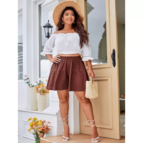 WDIRARA Women's Plus Size Wide Leg High Waisted Ruffle Shorts Loose Shorts with Pocket