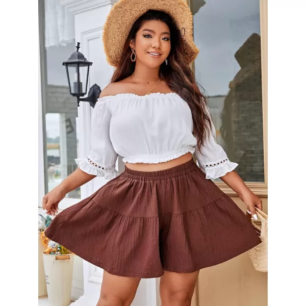 WDIRARA Women's Plus Size Wide Leg High Waisted Ruffle Shorts Loose Shorts with Pocket