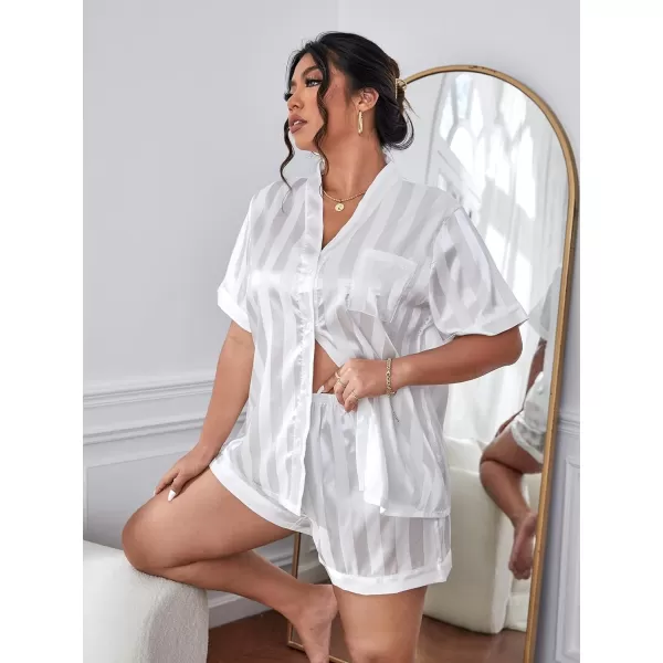 WDIRARA Women's Plus Sleepwear Satin Short Sleeve Shirt and Shorts Pajama Set