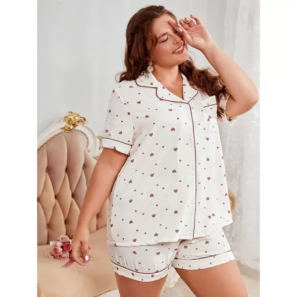 WDIRARA Women's Plus Sleepwear Satin Short Sleeve Shirt and Shorts Pajama Set