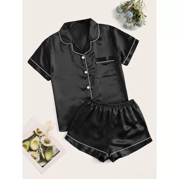 WDIRARA Women's Plus Sleepwear Satin Short Sleeve Shirt and Shorts Pajama Set