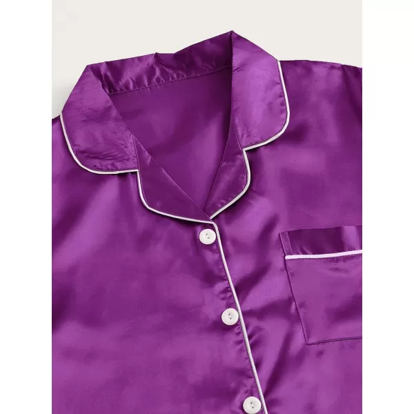 WDIRARA Women's Plus Sleepwear Satin Short Sleeve Shirt and Shorts Pajama Set