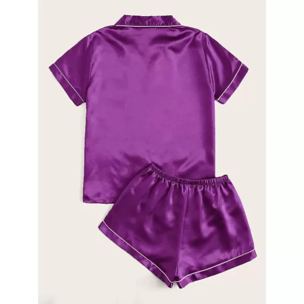 WDIRARA Women's Plus Sleepwear Satin Short Sleeve Shirt and Shorts Pajama Set