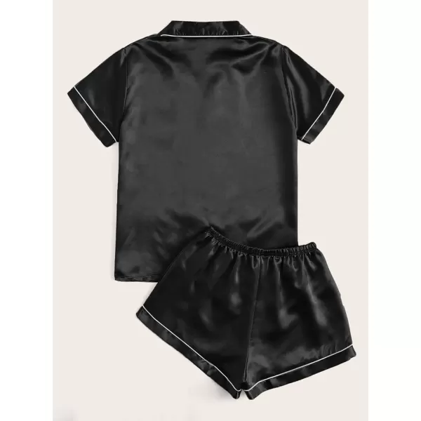 WDIRARA Women's Plus Sleepwear Satin Short Sleeve Shirt and Shorts Pajama Set