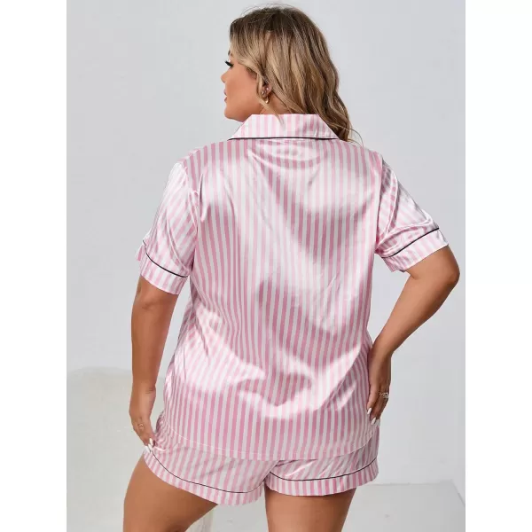 WDIRARA Women's Plus Sleepwear Satin Short Sleeve Shirt and Shorts Pajama Set